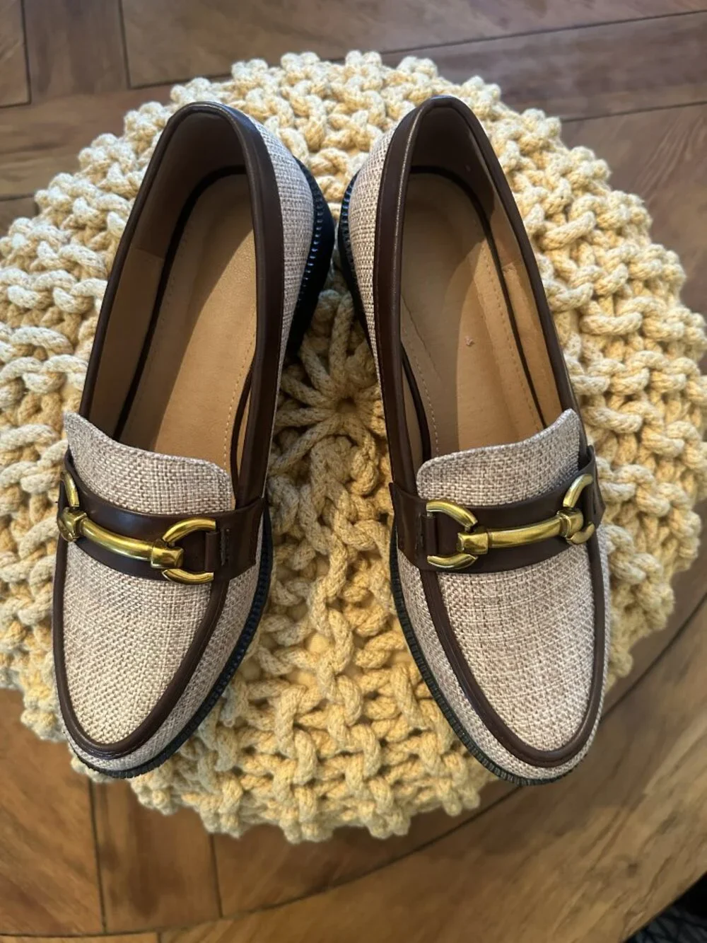 Women's brown and tan loafers